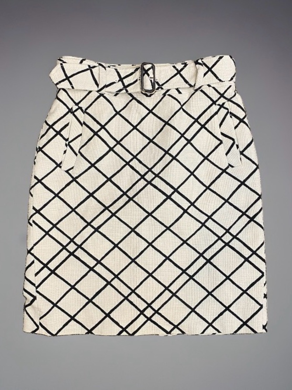 Banana Republic Cream & Black Diamond Grid Belted Pencil Skirt Size 4